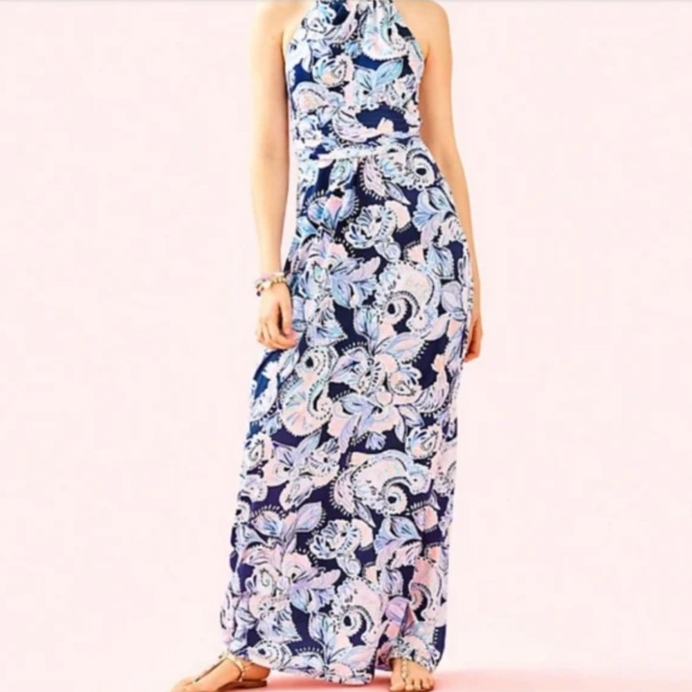 NWT Lilly Pulitzer Martina Maxi Dress High Tide Holy Flockamolie XXS